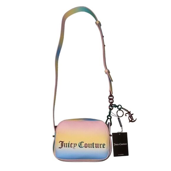 Juicy Couture Rainbow Tie-Dye Jasmine Squared Faux Leather Crossbody Bag & Charm - Picture 2 of 14